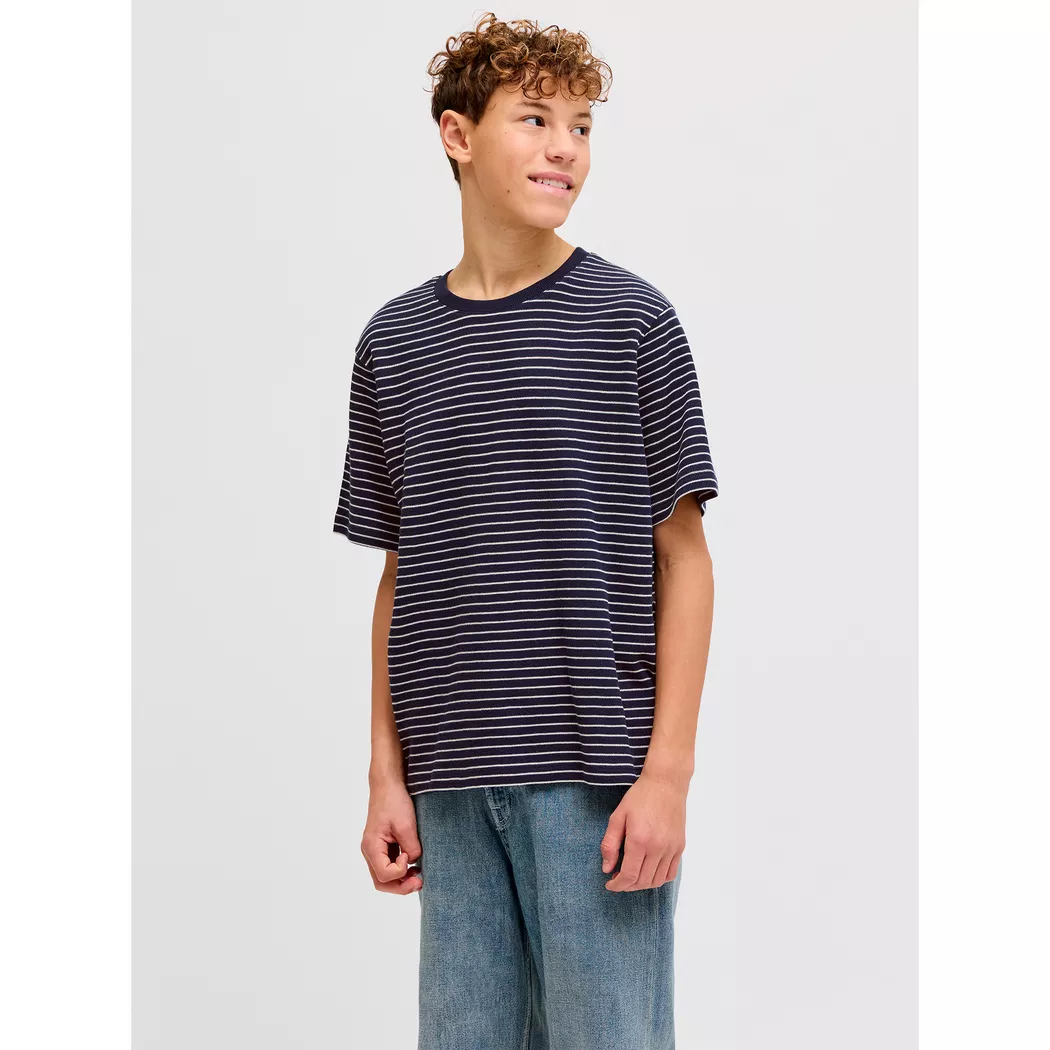 T-Shirt JACK & JONES JUNIOR "JJPERRY TEE SS CREW NECK JNR", Jungen, Gr. 176, navy blazer, Single Jersey, Obermaterial: 100% Baumwolle, bedruckt, unifarben mit Farbeinsatz, regular fit normal, Rundhals, Shirts T-Shirt, mit Logoprint