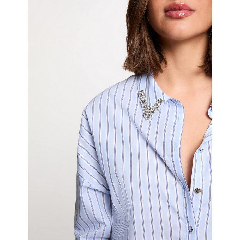 MORGAN Gestreiftes Langarmhemd mit Kentkragen  