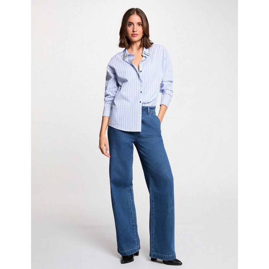 MORGAN Gestreiftes Langarmhemd mit Kentkragen  