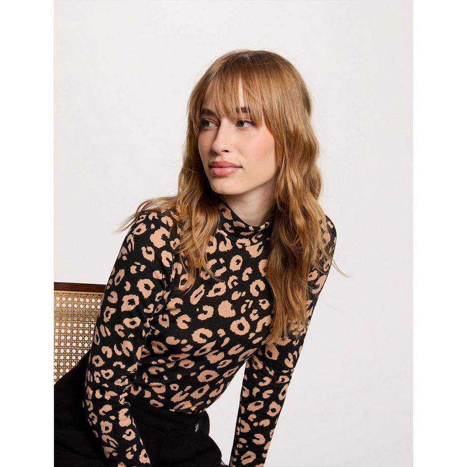 MORGAN Leopardenmuster Langarm Rollkragen T-Shirt  
