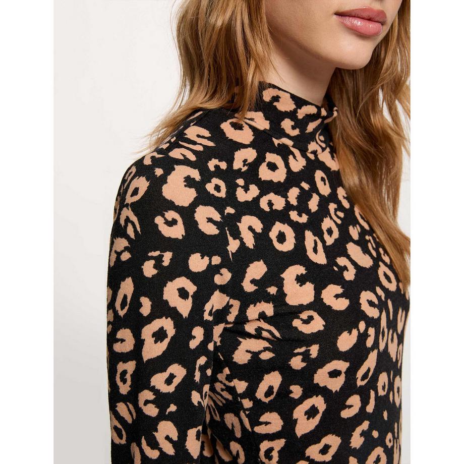 MORGAN Leopardenmuster Langarm Rollkragen T-Shirt  