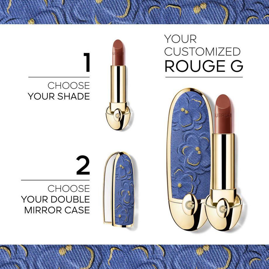 Guerlain  Rouge G Blooming Denim L’écrin bijou double miroir - Édition Limitée Le rouge à lèvres soin personnalisable 