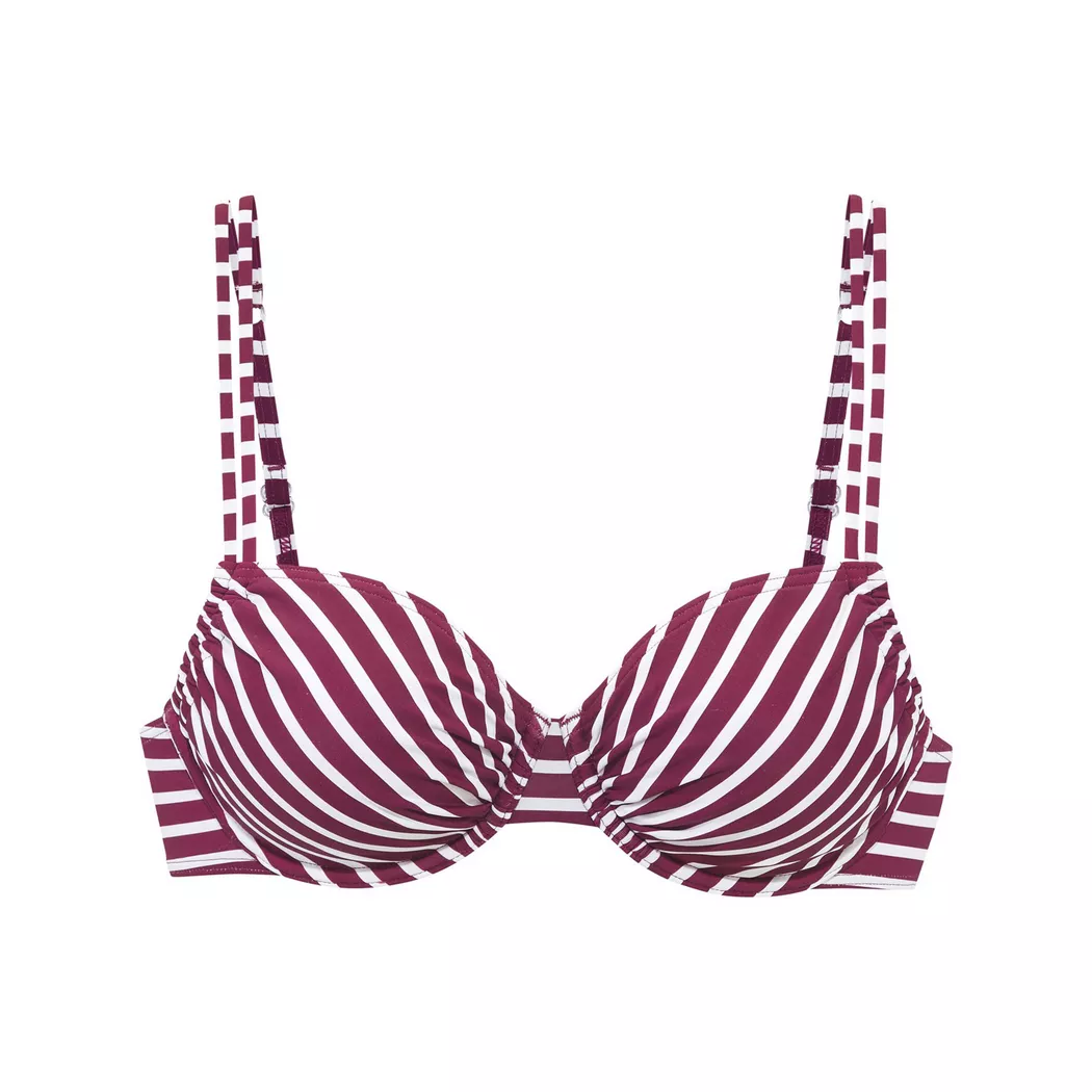 Bügel-Bikini-Top VENICE BEACH "Tadu", Damen, Gr. 36, Cup E, bordeaux, weiß, Obermaterial: 84% Polyamid, 16% Elasthan. Futter: 92% Polyester, 8% Elasthan, Bikini-Oberteile, im modernem Streifendesign