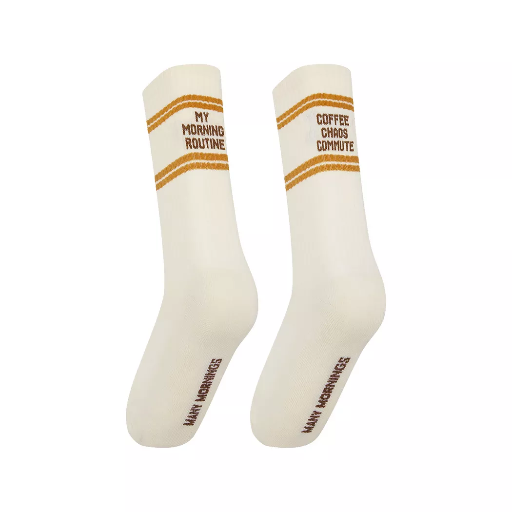Many Mornings Scroll Routine Calf-Length Socks Ecru 39-42