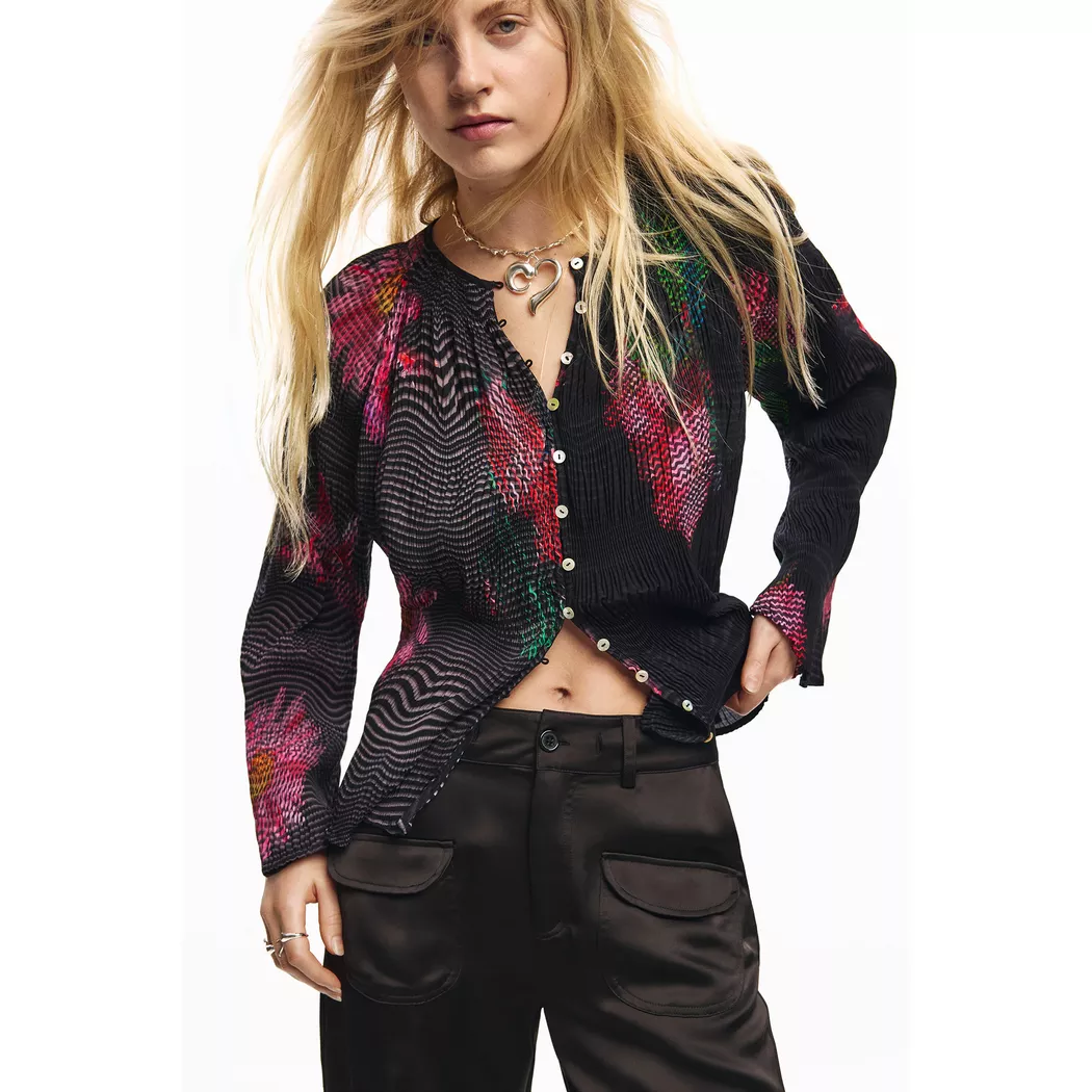 Desigual Blouse fleur pixelisée BLACK S female
