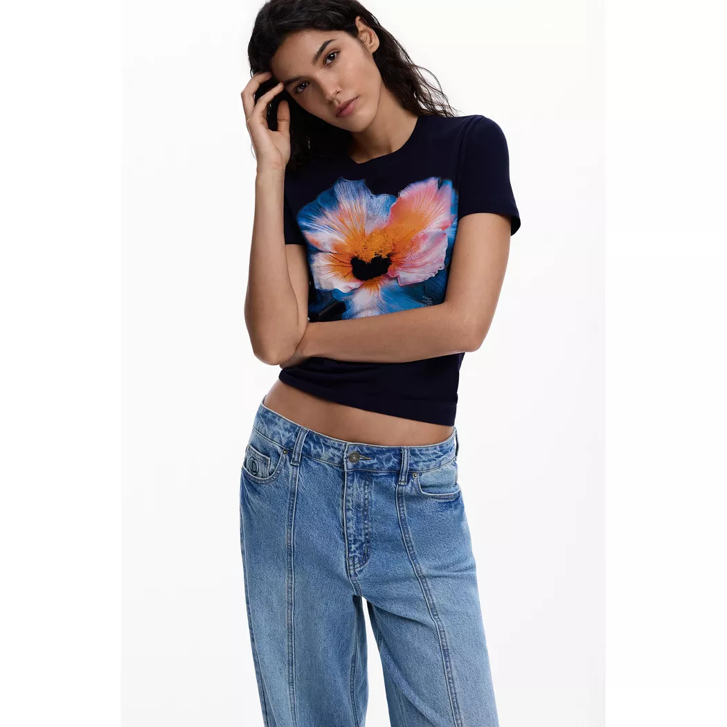 Desigual Tee-shirt grande fleur BLUE XS female