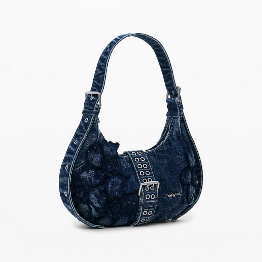 Desigual Denim Umhängetasche mit floralen Details  