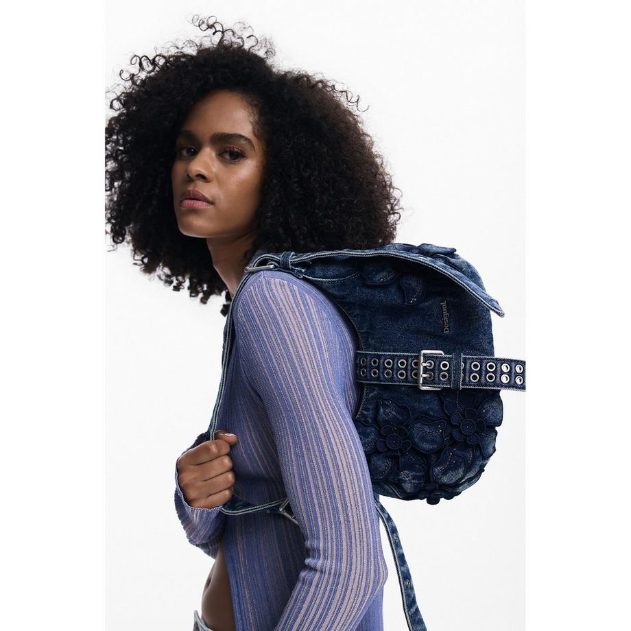 Desigual Denim Umhängetasche mit floralen Details  