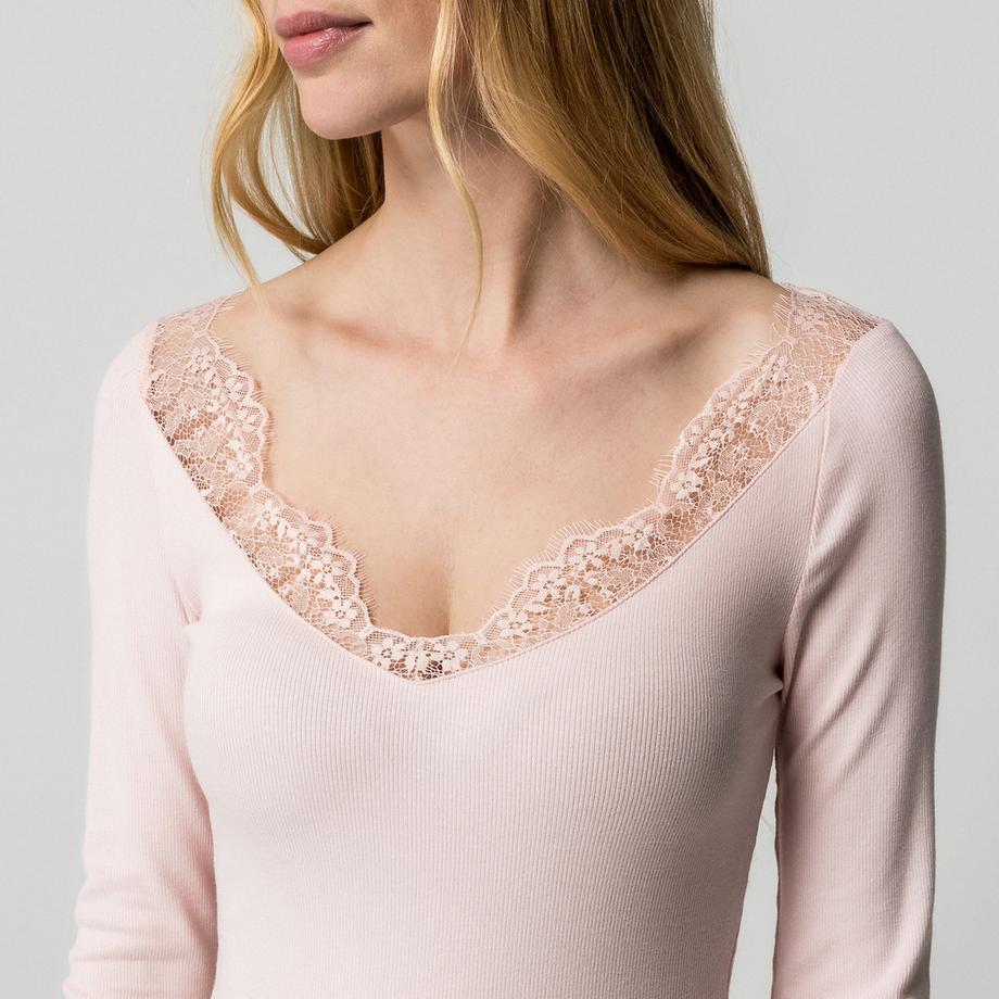 Gina Tricot Langarm Top mit Spitzenbesatz  