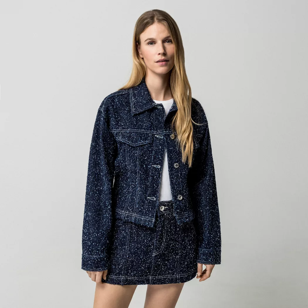 Gina Tricot - Kurze Jeansjacke, für Damen, Blau Denim Dunkel, Größe L