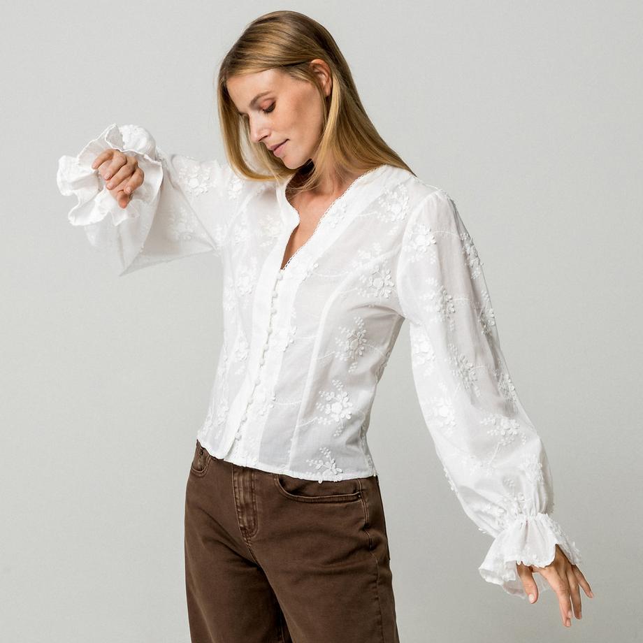 Gina Tricot Camicetta ricamata a maniche lunghe  