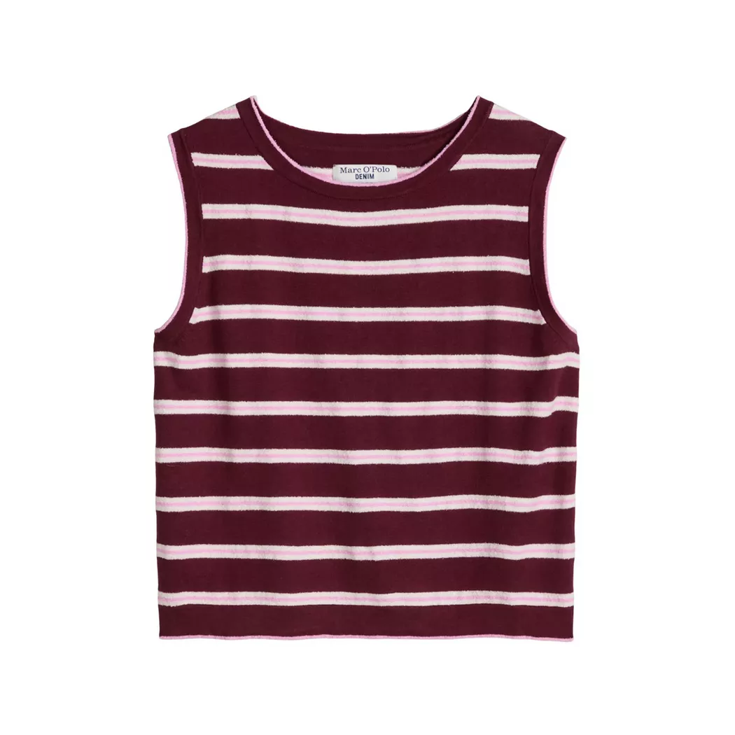 Kurzarmpullover MARC O'POLO DENIM "aus Organic-Cotton-Modal-Mix", Damen, Gr. XS, schwarz pink, Obermaterial: 65% Baumwolle, 26% Modal, 9% Polyamid, gestreift, Rundhals, Pullover