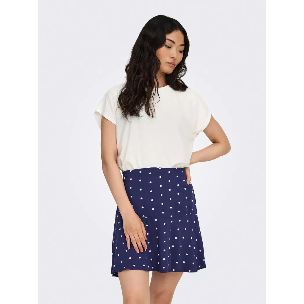 Kurzarmshirt ONLY "ONLMOLLY S/S O-NECK DOBBY TOP JRS", Damen, Gr. M, cloud dancer, Jersey, Obermaterial: 80% Polyester, 20% Viskose, unifarben, regular fit normal, Rundhals, Shirts, Materialmix, regular fit, Rundhals