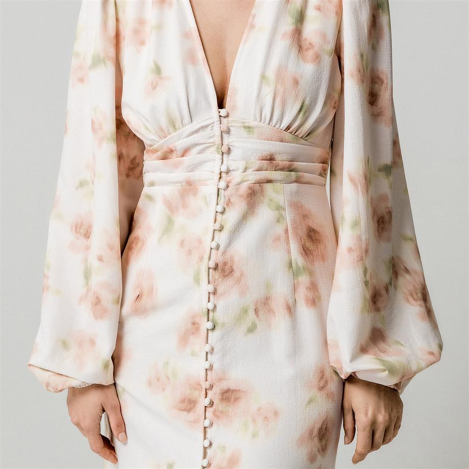 Gina Tricot Geblümtes Langarm Maxikleid  