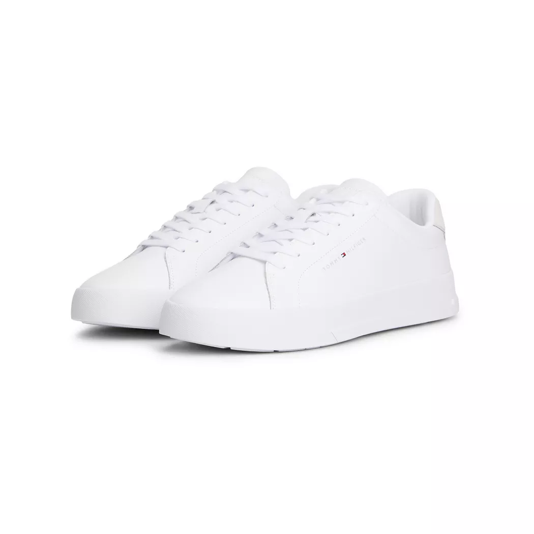 Tommy Hilfiger pour homme. FM0FM05367 Court Detail Leather Sneakers white (45), Cuir, Blanc, Plat, Lacets, Casuel 2