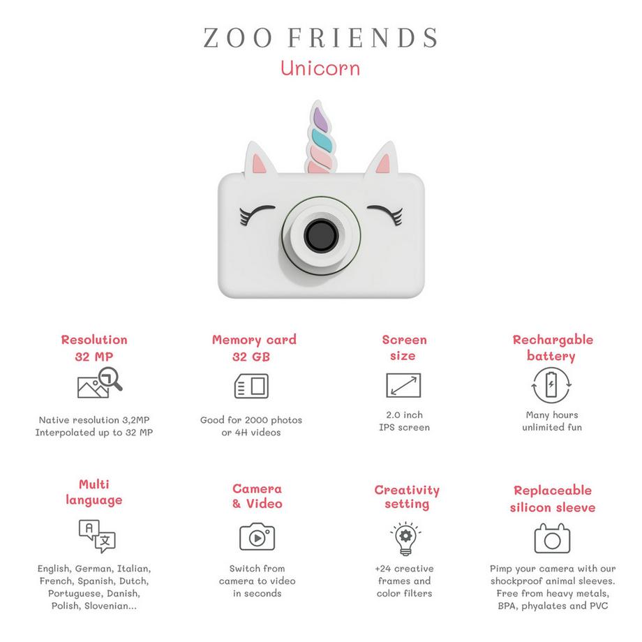 The Zoofamily  Fotocamera per bambini C1 - Zoo Friends - Unicorno 