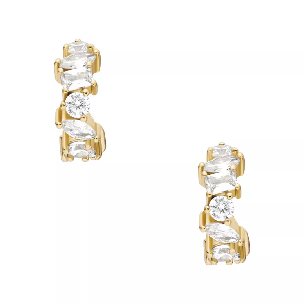 Paar Ohrstecker FOSSIL "Schmuck Geschenk Metall ELLIS", gelbgoldfarben, metallfarben, kristallweiß, kristallweiß, Ohrringe, Damen, Metall, mit Zirkonia (synth.)