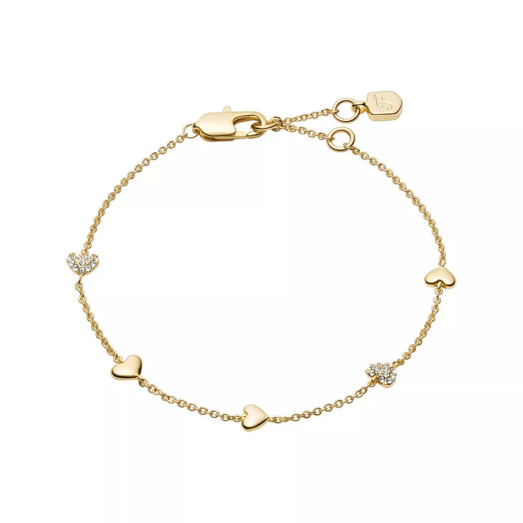 Armband FOSSIL "Schmuck Geschenk Edelstahl SUTTON", gelbgoldfarben, kristallweiß, kristallweiß, Armbänder, Damen, 19cm, Edelstahl, Armband, mit Glasstein 3