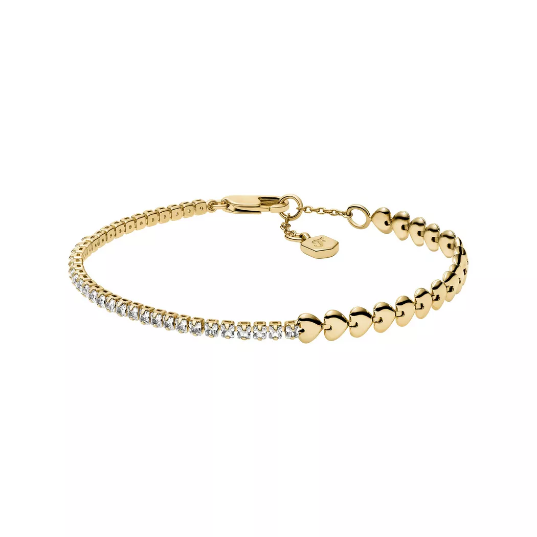 Armband FOSSIL "Schmuck Geschenk Edelstahl SUTTON", gelbgoldfarben, kristallweiß, kristallweiß, Armbänder, Damen, 19cm, Edelstahl, Armband, mit Glasstein 2