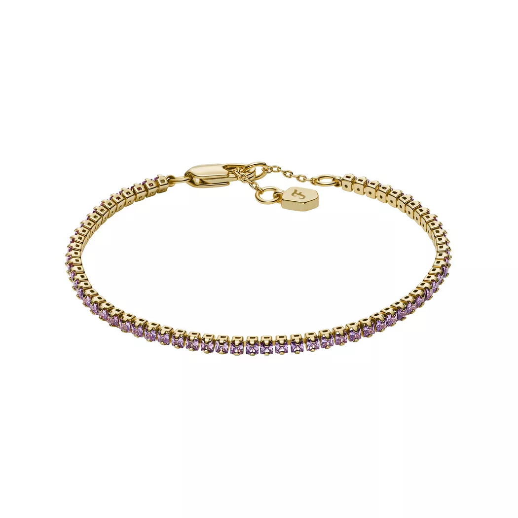Tennisarmband FOSSIL "Schmuck Geschenk Metall ELLIS", gelbgoldfarben, lila, lila, Armbänder, Damen, 19cm, Metall, Tennisarmband, mit Zirkonia (synth.) 2
