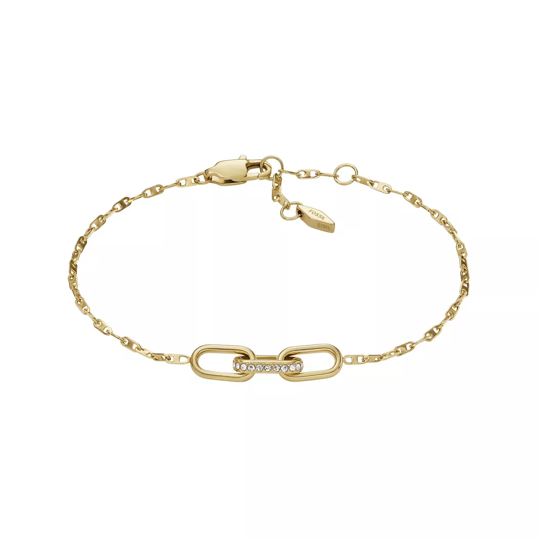Armband FOSSIL "Schmuck Geschenk Edelstahl Armschmuck HERITAGE D-LINK", gold (gelbgoldfarben), Armbänder, Damen, 19cm, Edelstahl, Armband