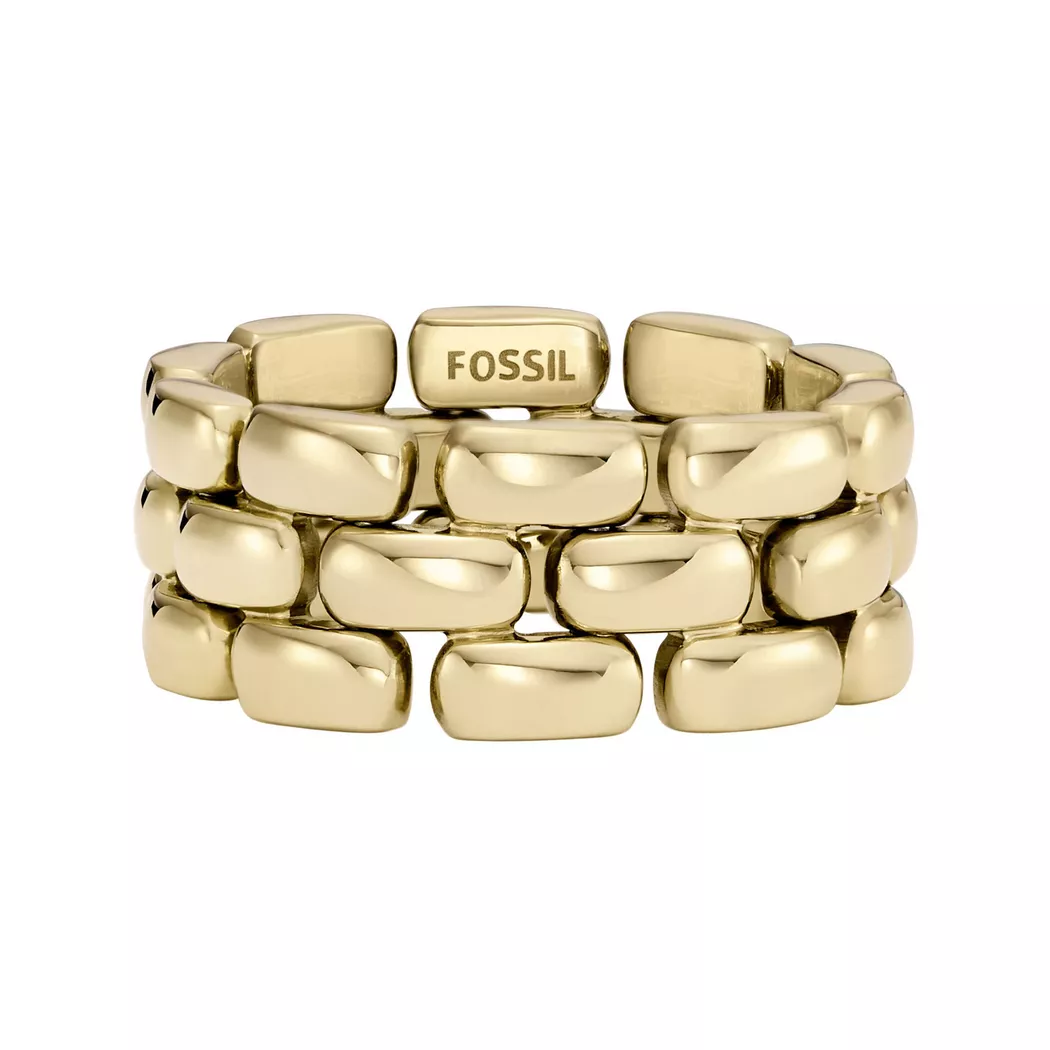 Fingerring FOSSIL "Schmuck Geschenk Edelstahl Ring Arden" Gr. 17,5, gold (gelbgoldfarben), Fingerringe, Damen, 17,5, Edelstahl, 8,5mm, Fingerring