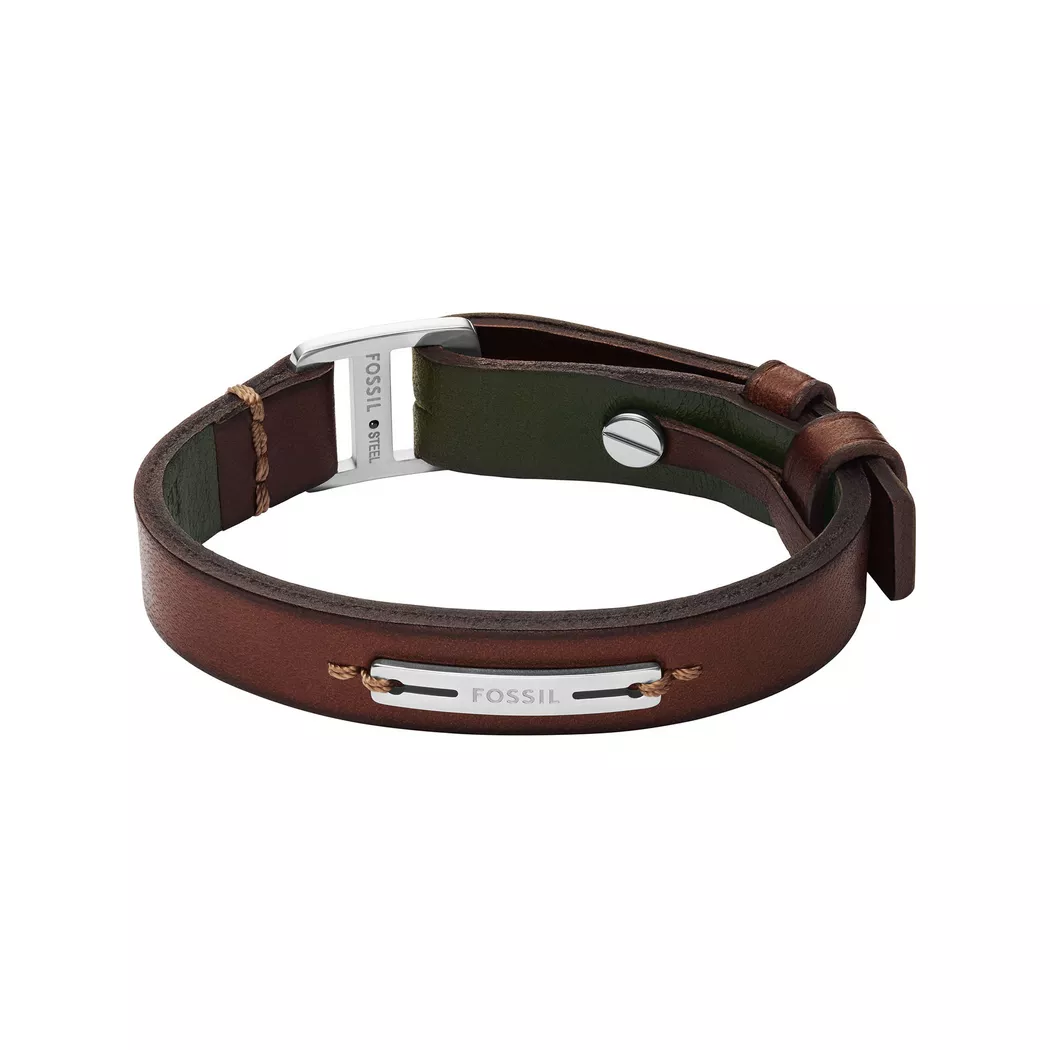Lederarmband FOSSIL "Schmuck Geschenk Edelstahl, Leder MACHINE", edelstahlfarben, braun, Armbänder, Herren, 31,4cm, Edelstahl Leder, Edelstahl, Leder, Lederarmband