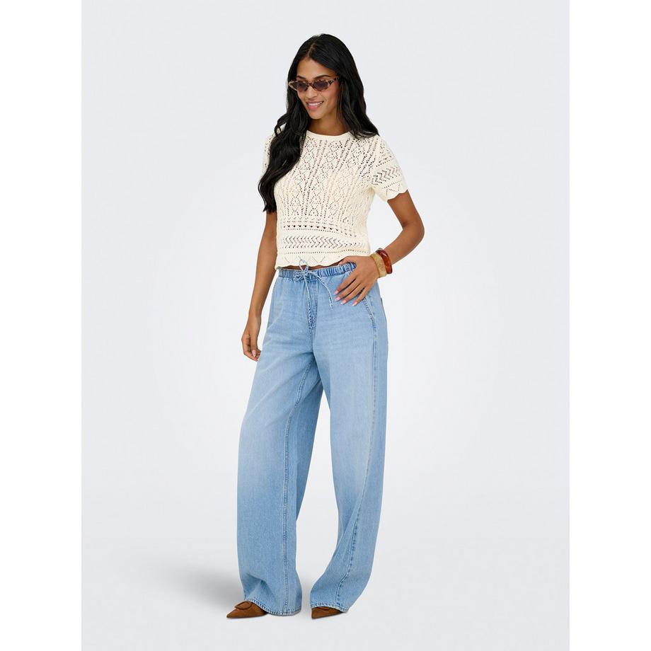 ONLY Maglione a Maniche Corte in Maglia Uncinetto  