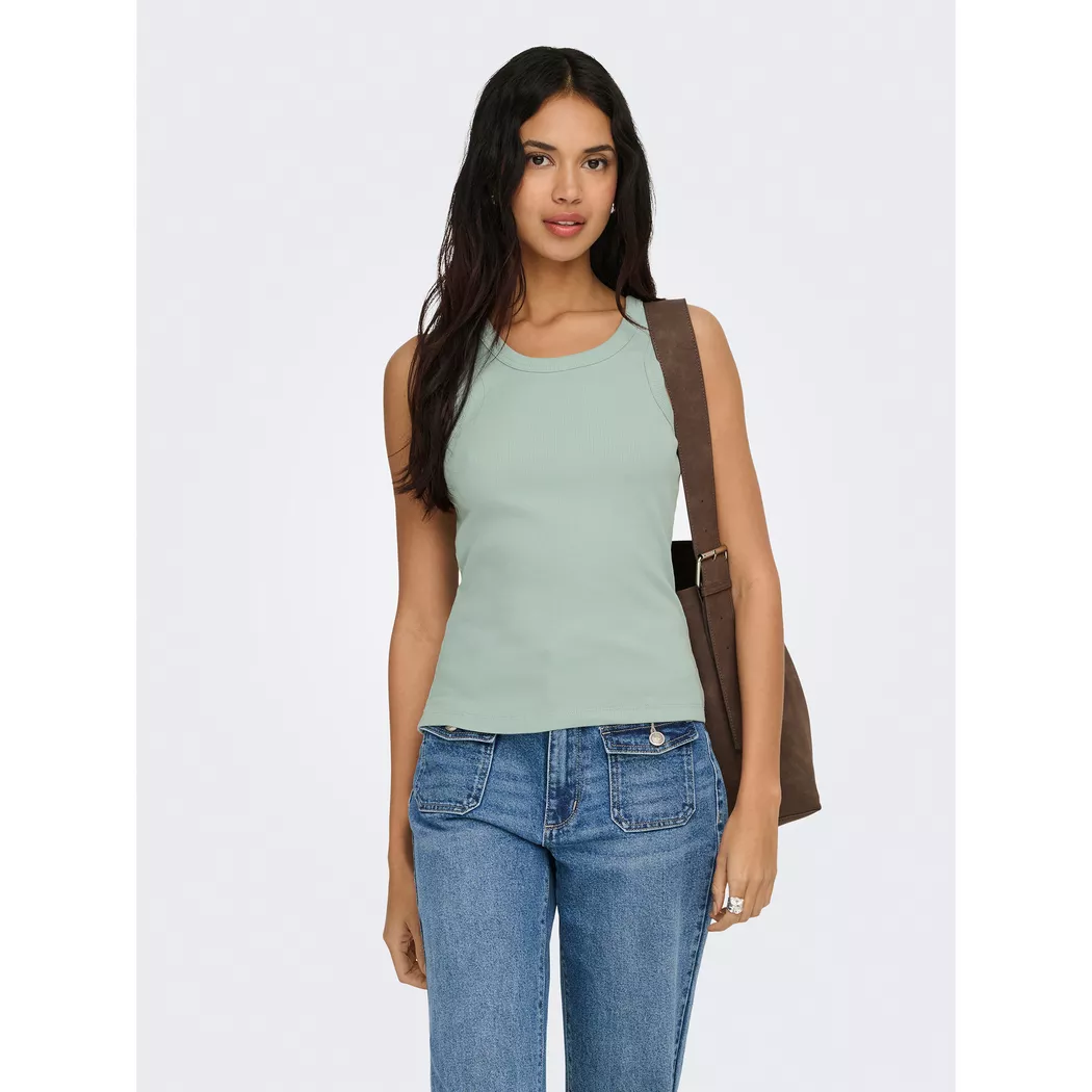 Tanktop ONLY "ONLVAL 2-WAY TANK TOP JRS NOOS", Damen, Gr. L, jadeite, Jersey, Obermaterial: 95% Baumwolle, 5% Elasthan, unifarben, normal, Rundhals, Tops Tanktop, Baumwollmischung, Rundhals