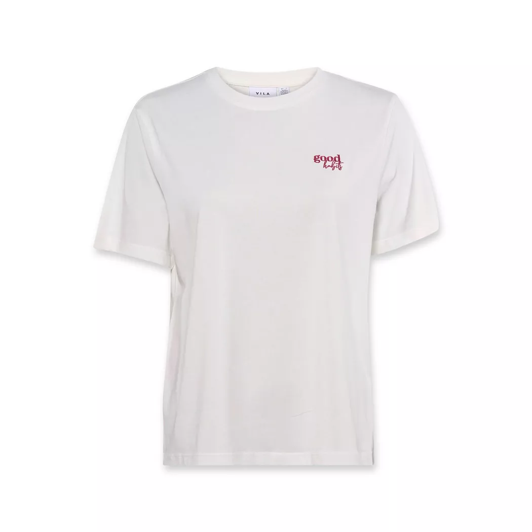 Kurzarmshirt VILA "VINORA S/S T-SHIRT - NOOS", Damen, Gr. S, weiß (hellweiß), Jersey, Obermaterial: 96% Baumwolle, 4% Elasthan, unifarben, regular fit normal, Rundhals, Shirts, Baumwollmischung, regular fit