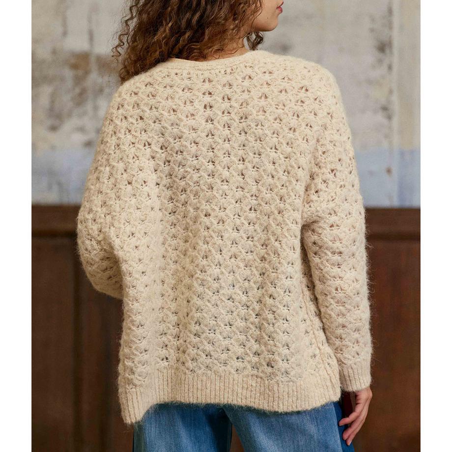 La Petite Etoile Cardigan en maille ajourée avec capuche  