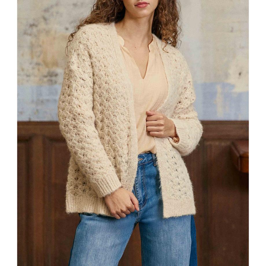 La Petite Etoile Cardigan en maille ajourée avec capuche  
