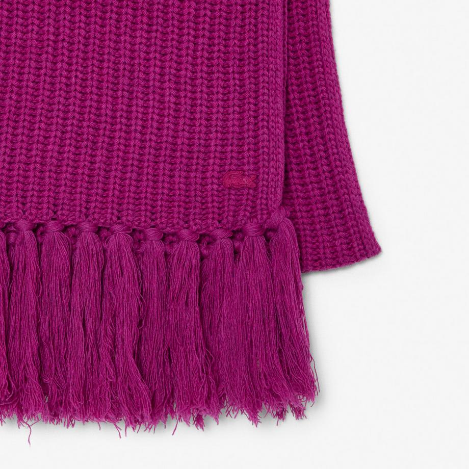 LACOSTE Écharpe tricotée côtelée avec franges  