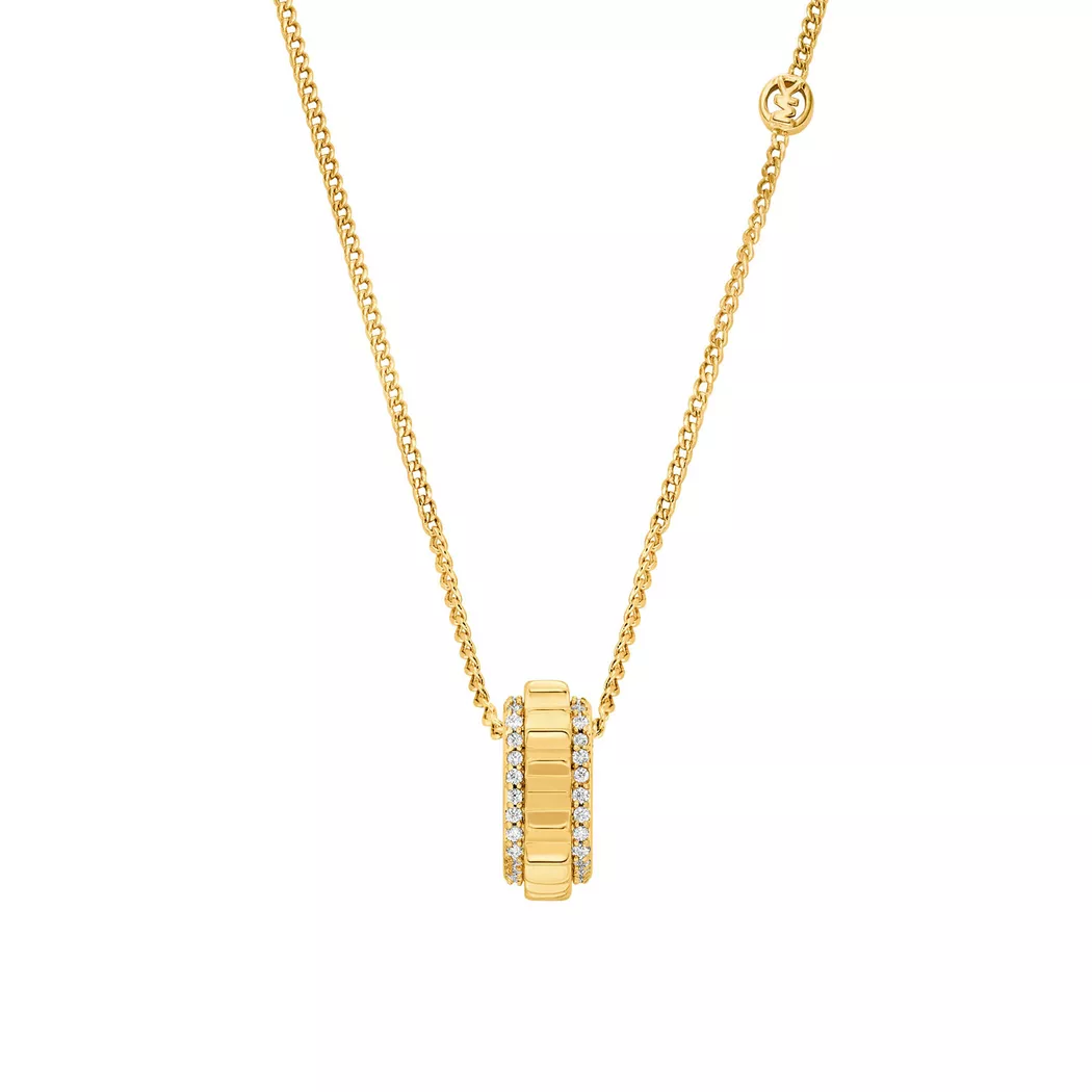 Kette mit Anhänger MICHAEL KORS "Schmuck Geschenk Metall PREMIUM", gelbgoldfarben, kristallweiß, Halsketten, Damen, Metall, L: 45,5 B: 1mm, mit Zirkonia (synth.), B:1mm
