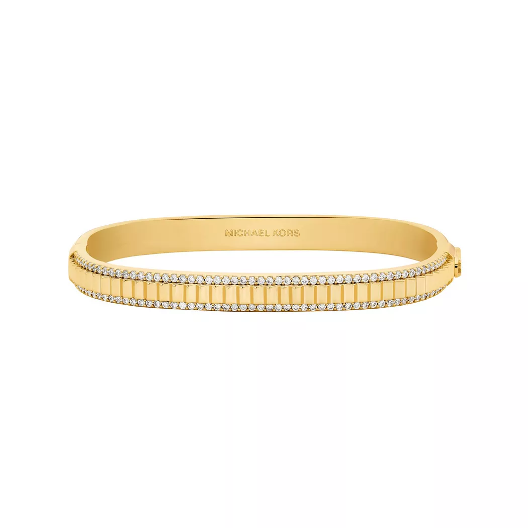 Armreif MICHAEL KORS "Schmuck Geschenk Metall PREMIUM", gelbgoldfarben, kristallweiß, kristallweiß, Armbänder, Damen, 17,8cm, Metall, Armreif, mit Zirkonia (synth.)