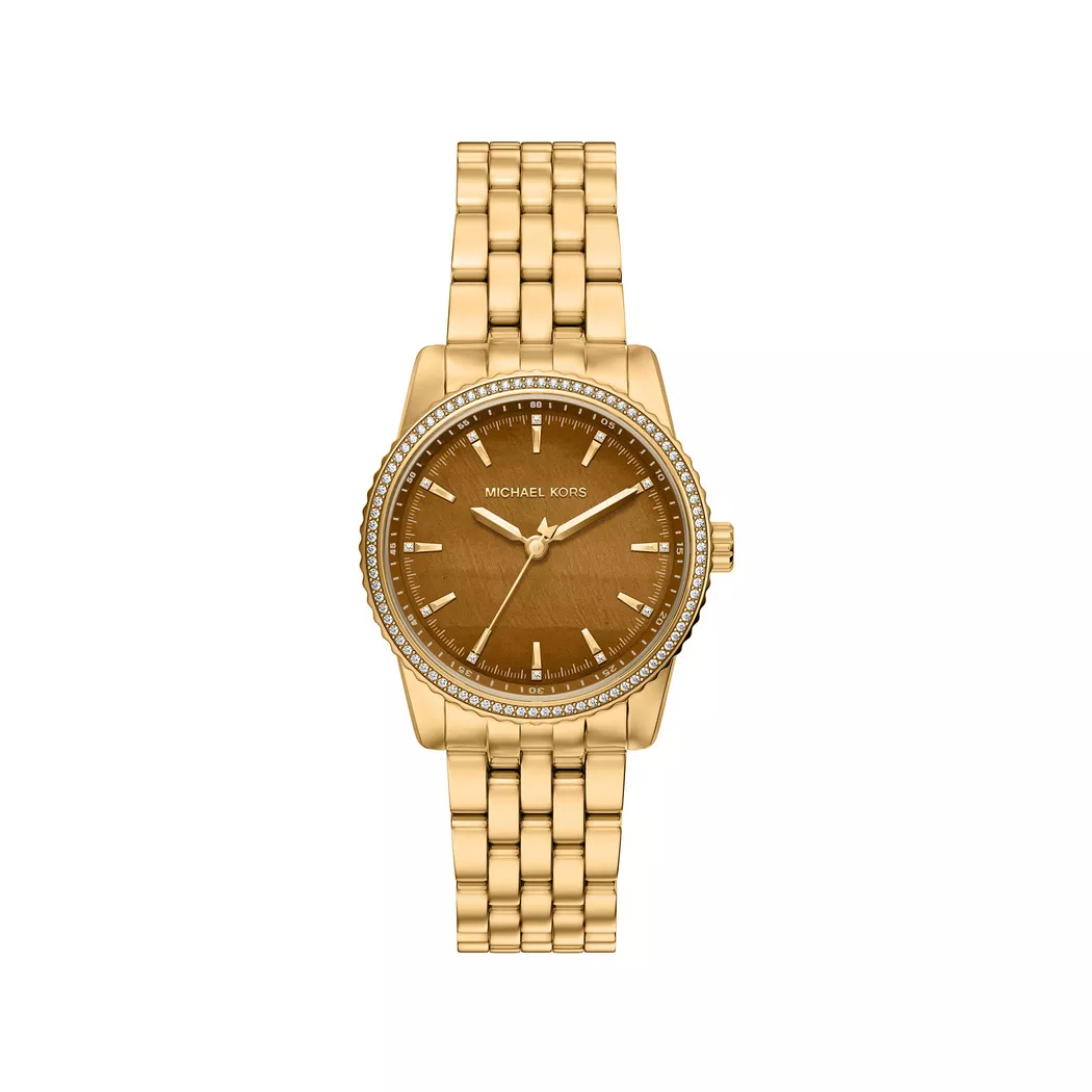 Chronograph MICHAEL KORS "BRYANT", gelbgoldfarben, braun, Armbanduhren, Damen, Chronograph, Quarzuhr, Armbanduhr, Damenuhr, Edelstahlarmband, analog, Tag