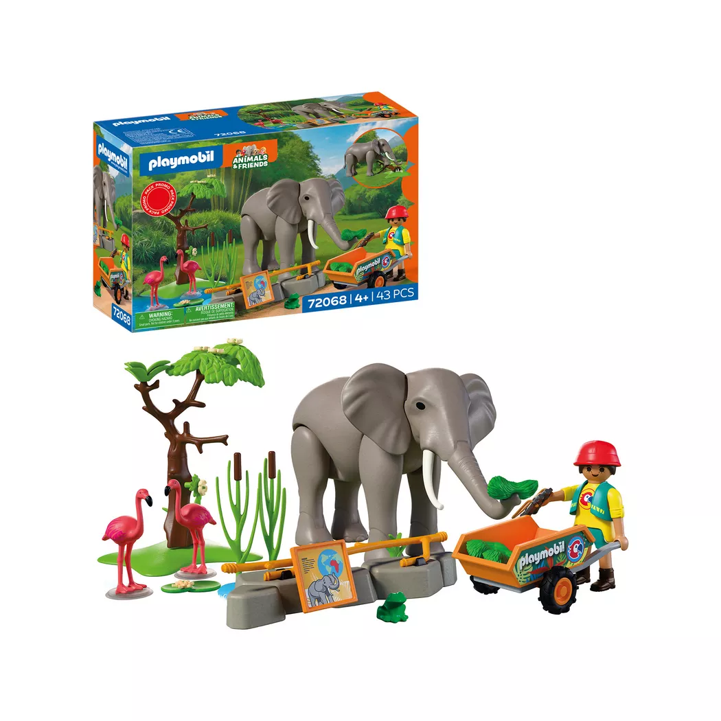 Playmobil - 72068 Elefant mit Tierpfleger, Multicolor