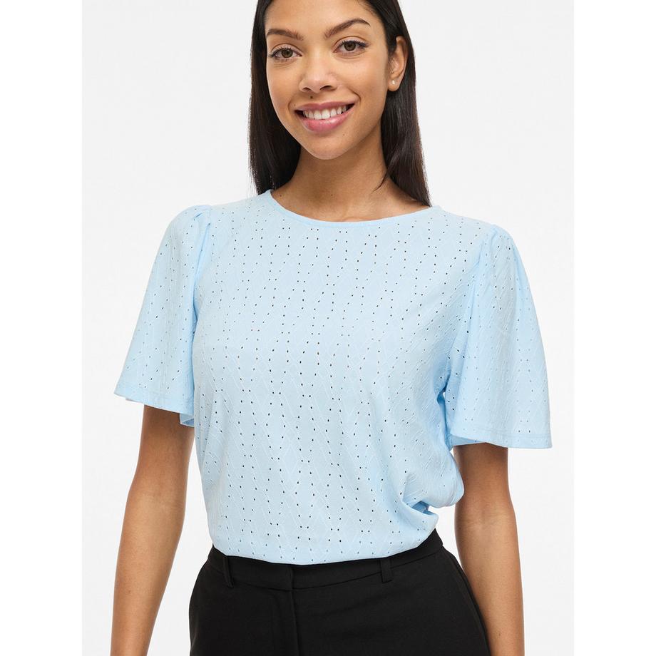 VILA Kurzarmbluse mit Lochmuster  