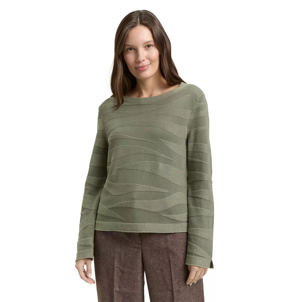 Strickpullover TOM TAILOR, Damen, Gr. XL, grün wave knit design, Strick, Obermaterial: 100% Baumwolle, Strukturmuster, regular fit normal, Rundhals, angesetztes Bündchen, Pullover Strickpullover, mit Struktur Muster