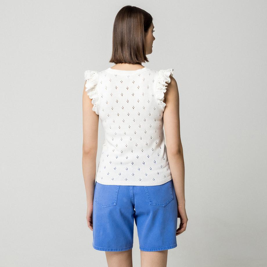 VILA T-shirt sans manches à col en V avec détails à volants  