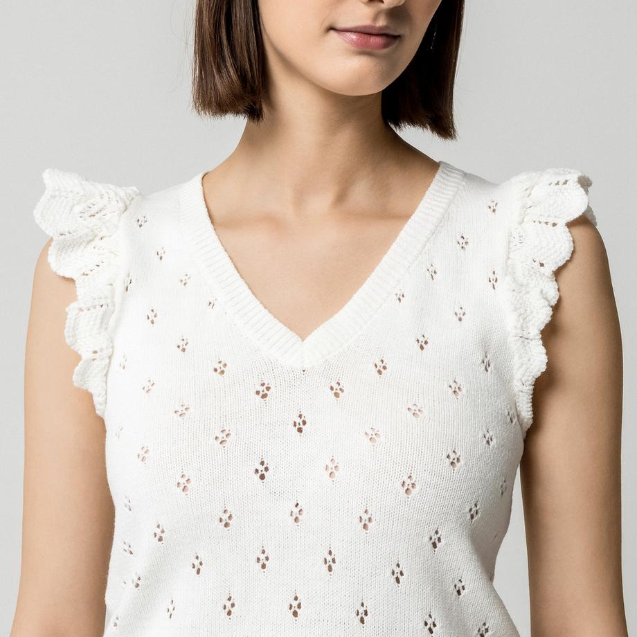 VILA Ärmelloses V-Ausschnitt T-Shirt mit Rüschendetails  