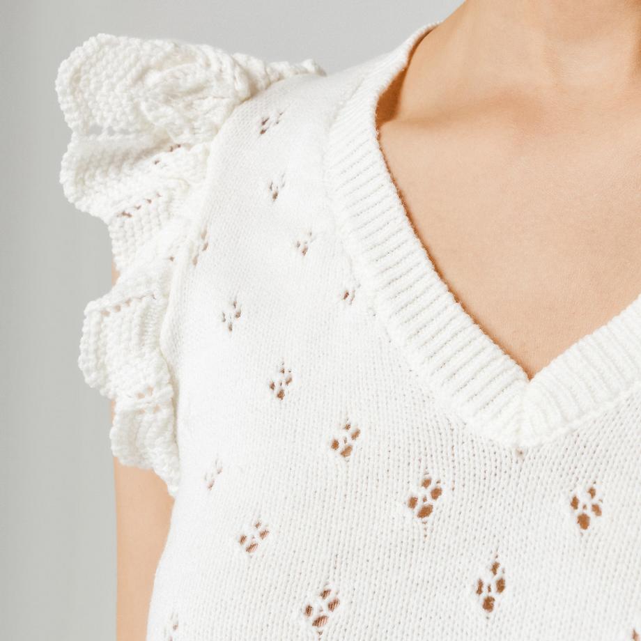 VILA Ärmelloses V-Ausschnitt T-Shirt mit Rüschendetails  