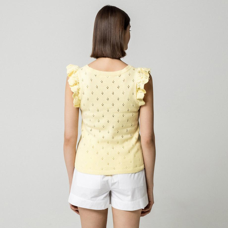 VILA T-shirt sans manches à col en V avec détails à volants  