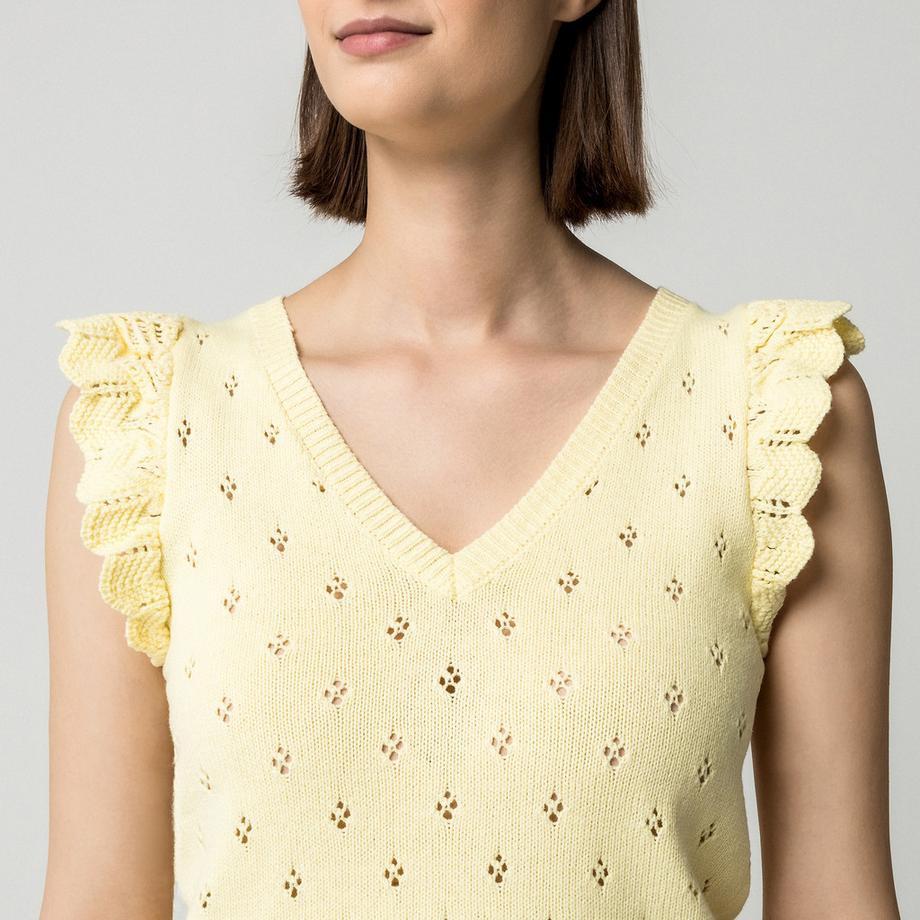 VILA T-shirt sans manches à col en V avec détails à volants  