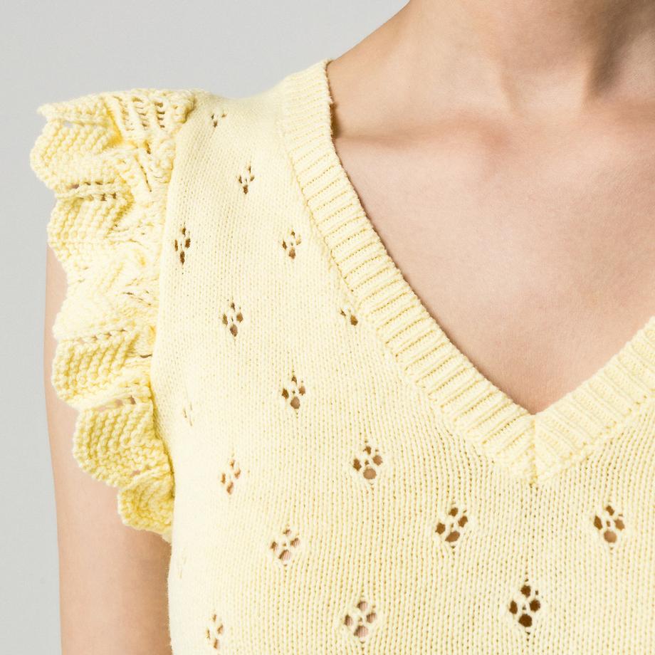 VILA T-shirt sans manches à col en V avec détails à volants  