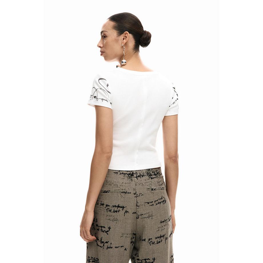 Desigual T-Shirt Manches Courtes Ajusté avec Imprimé Lettrage  