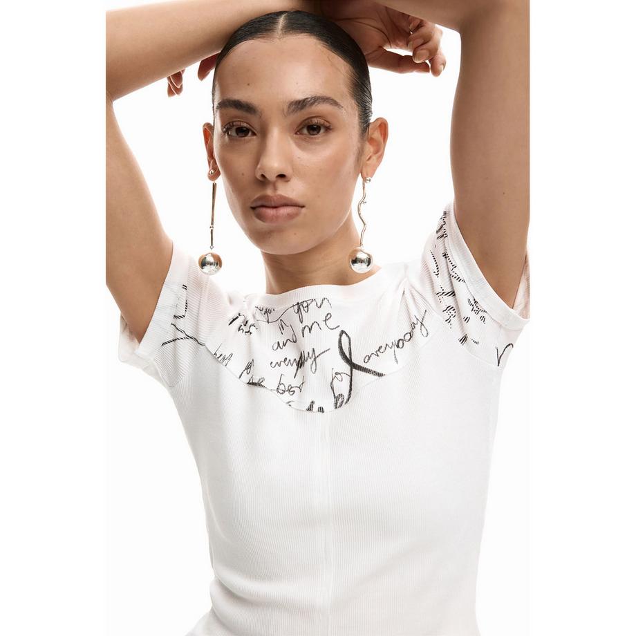 Desigual T-Shirt Manches Courtes Ajusté avec Imprimé Lettrage  