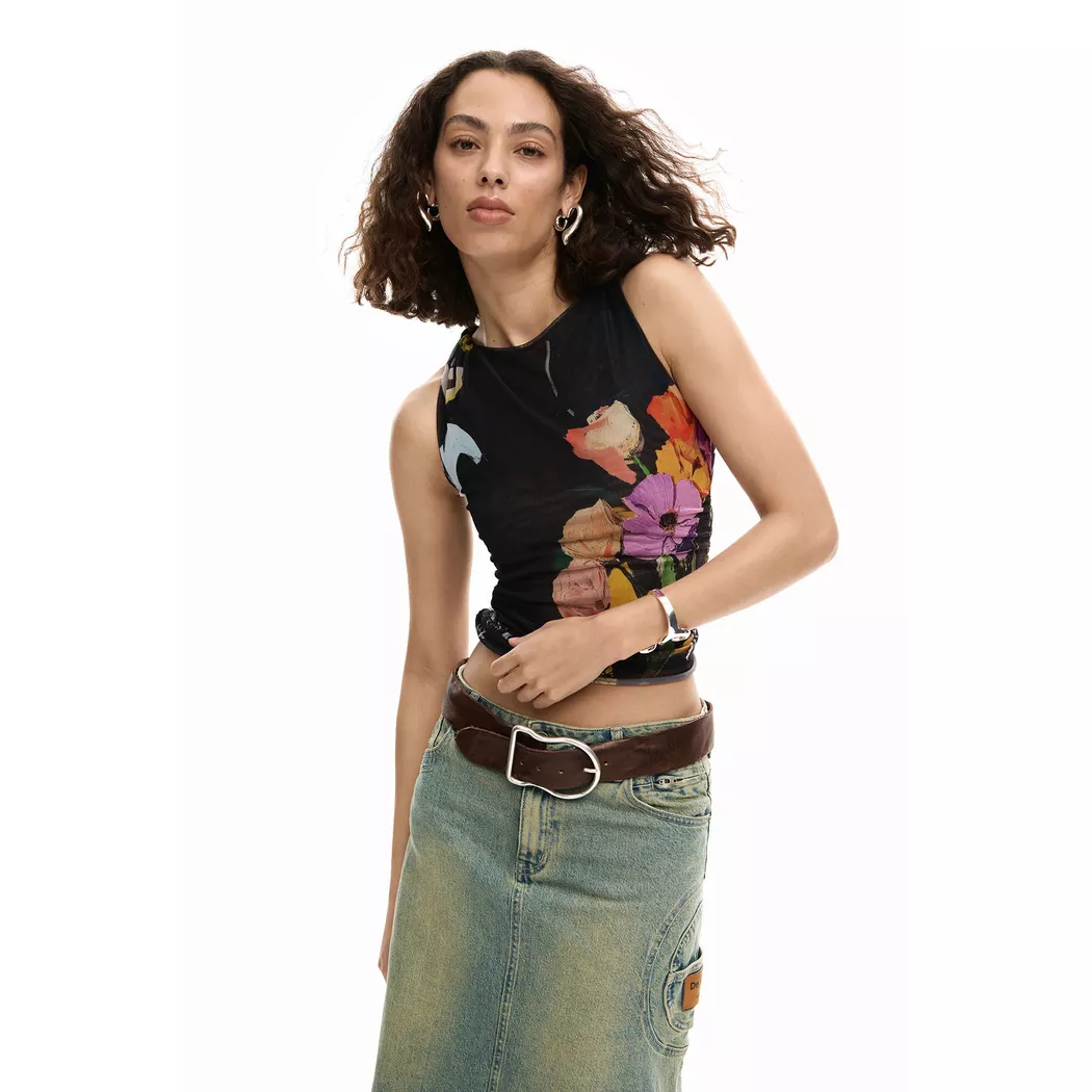 Desigual T-shirt en tulle à fleurs BLACK S female 3