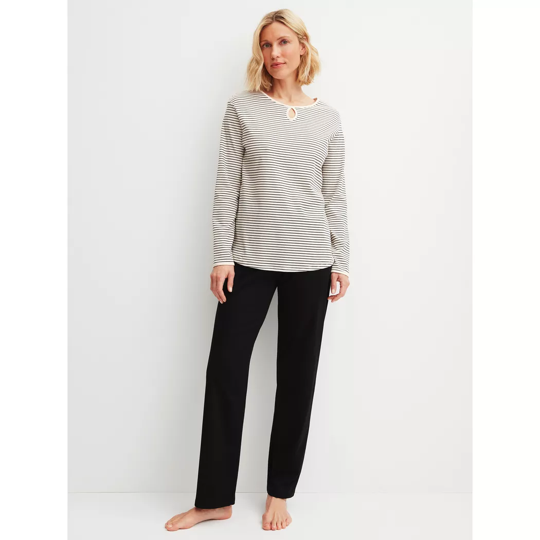 Schlafanzug CALIDA "Sweet Dreams", Damen, Gr. M (44/46), charm cream, Interlock, Obermaterial: 100% Baumwolle, bequem lang, Rundhals, Homewear-Sets Schlafanzug, lockere Passform, Rundhals, Interlock-Qualität, Langarm, weich