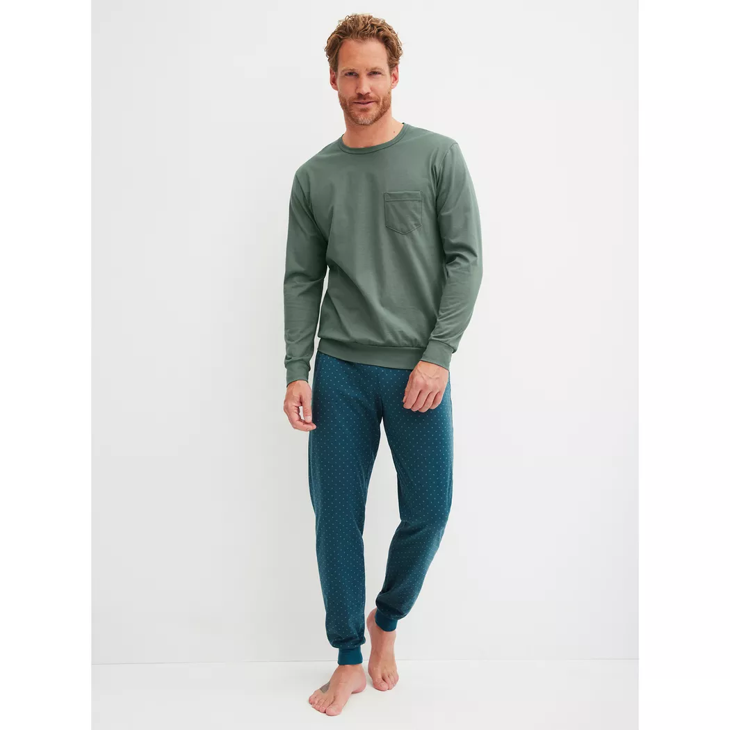 Schlafanzug CALIDA "Relax Imprint 1", Damen, Gr. M (50), laurel grün, Single Jersey, Obermaterial: 100% Baumwolle, bequem lang, Rundhals, angesetztes Bündchen, Homewear-Sets Schlafanzug, aus weicher Single-Jersey-Qualität, mit langem Arm, Rundhalsausschni 2